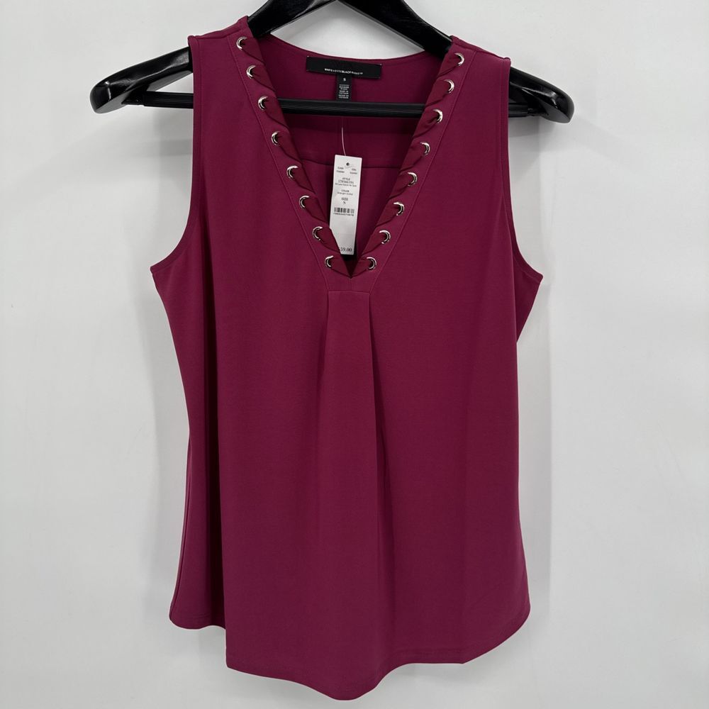 White House Black‎ Market Tank Top Womens Small Fuchsia Lace Up Shirt NWT $59